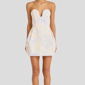 Amanda Uprichard XS Strapless Cream and Blue Dress worn once